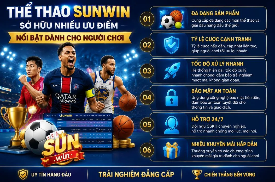 Thể thao Sunwin sở hữu nhiều ưu điểm nổi bật dành cho người chơi. Thể thao Sunwin sở hữu nhiều ưu điểm nổi bật dành cho người chơi.